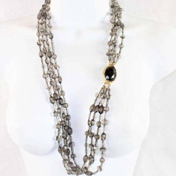 Vintage 4 Strand Smokey Beaded Necklace - Picture 1 of 9